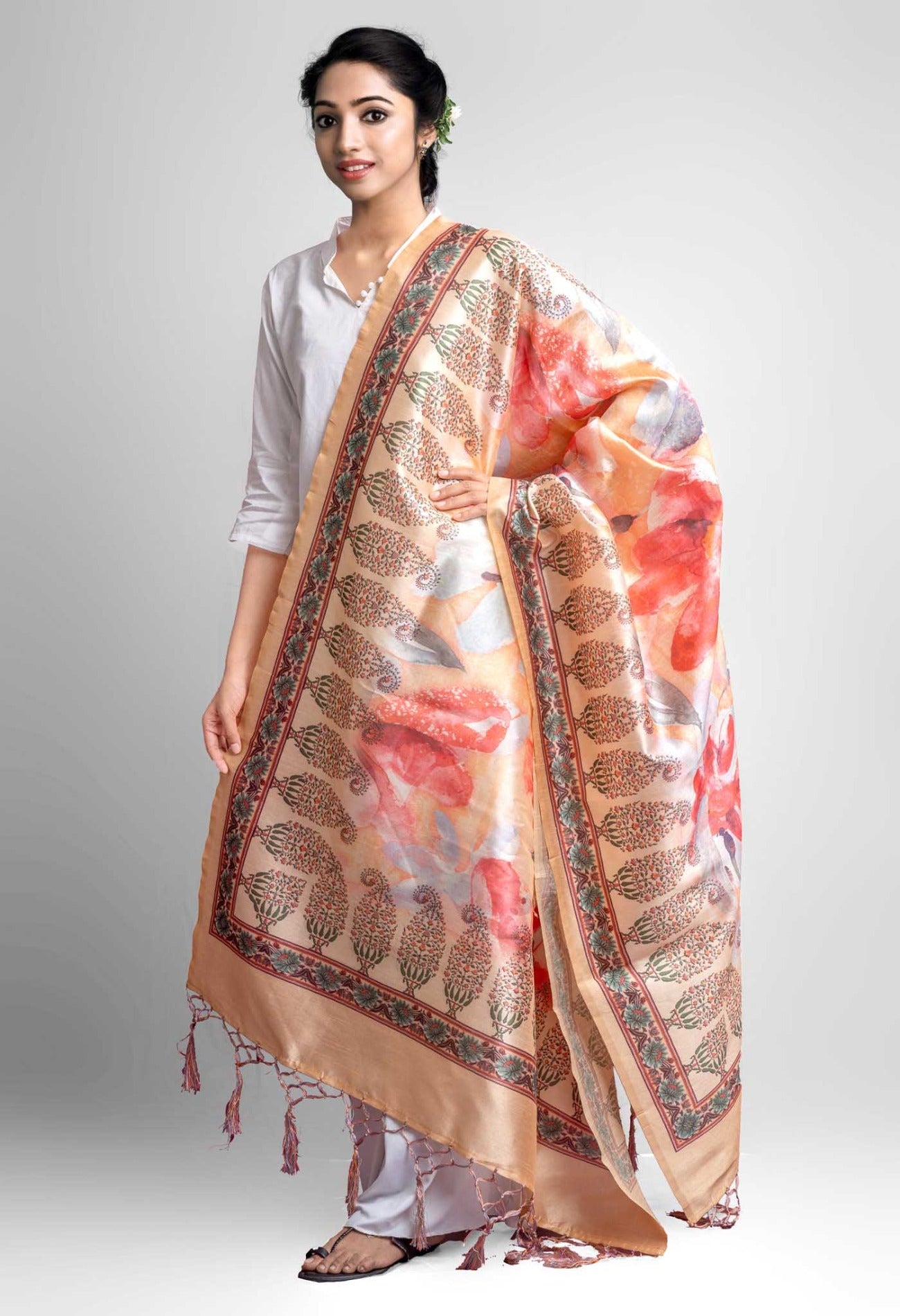 Online Shopping for Beige Digital Printed Art Silk Dupatta with Digital Prints from Rajasthan at Unnatisilks.comIndia