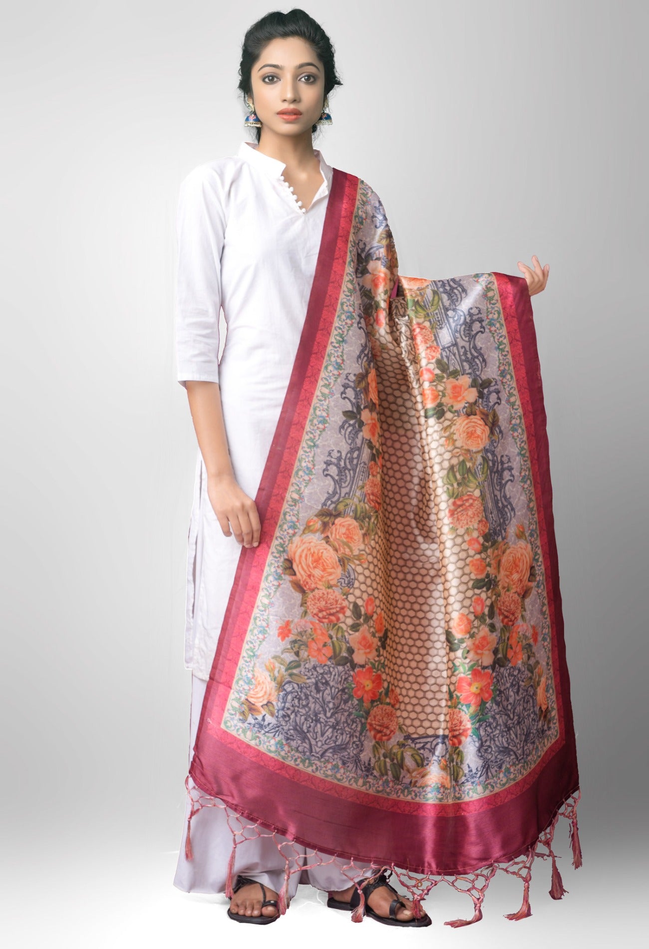 Online Shopping for Beige Digital Printed Art Silk Dupatta with Digital Prints from Rajasthan at Unnatisilks.comIndia