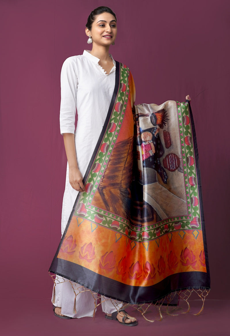 Online Shopping for Multicolor Digital Printed Art Silk Dupatta with Digital Prints from Rajasthan at Unnatisilks.comIndia