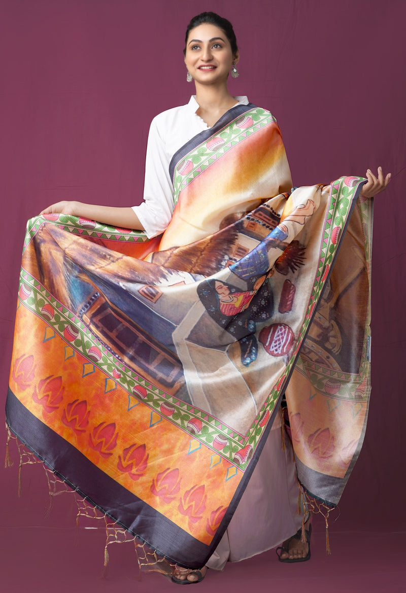 Online Shopping for Multicolor Digital Printed Art Silk Dupatta with Digital Prints from Rajasthan at Unnatisilks.comIndia