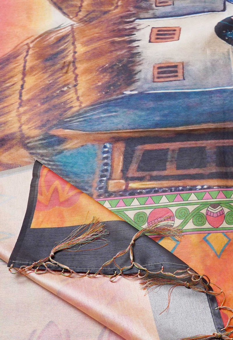 Multicolor Digital Printed Art Silk Dupatta-UDS2225