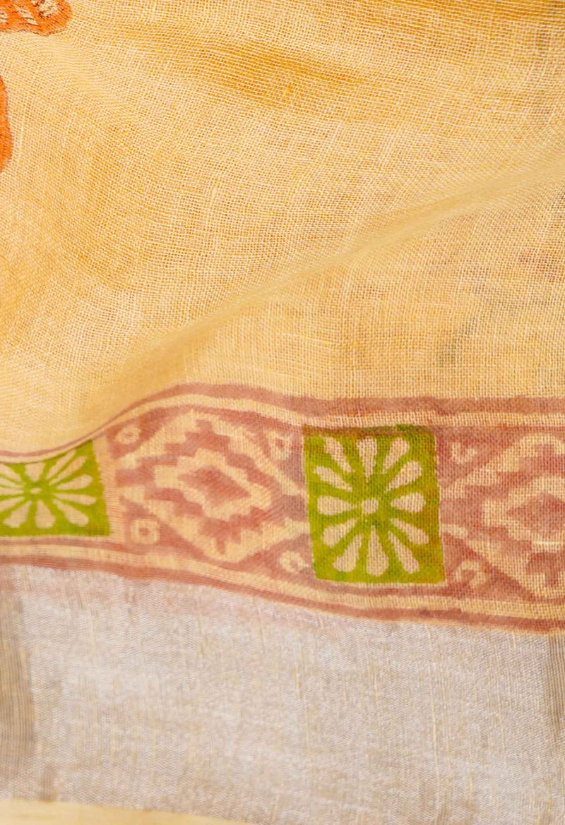 Online Shopping for Orange Jaipuri Hand Block Printed Pure Handloom Linen Dupatta with Jaipuri Hand Block Prints from Chattisgarh at Unnatisilks.comIndia