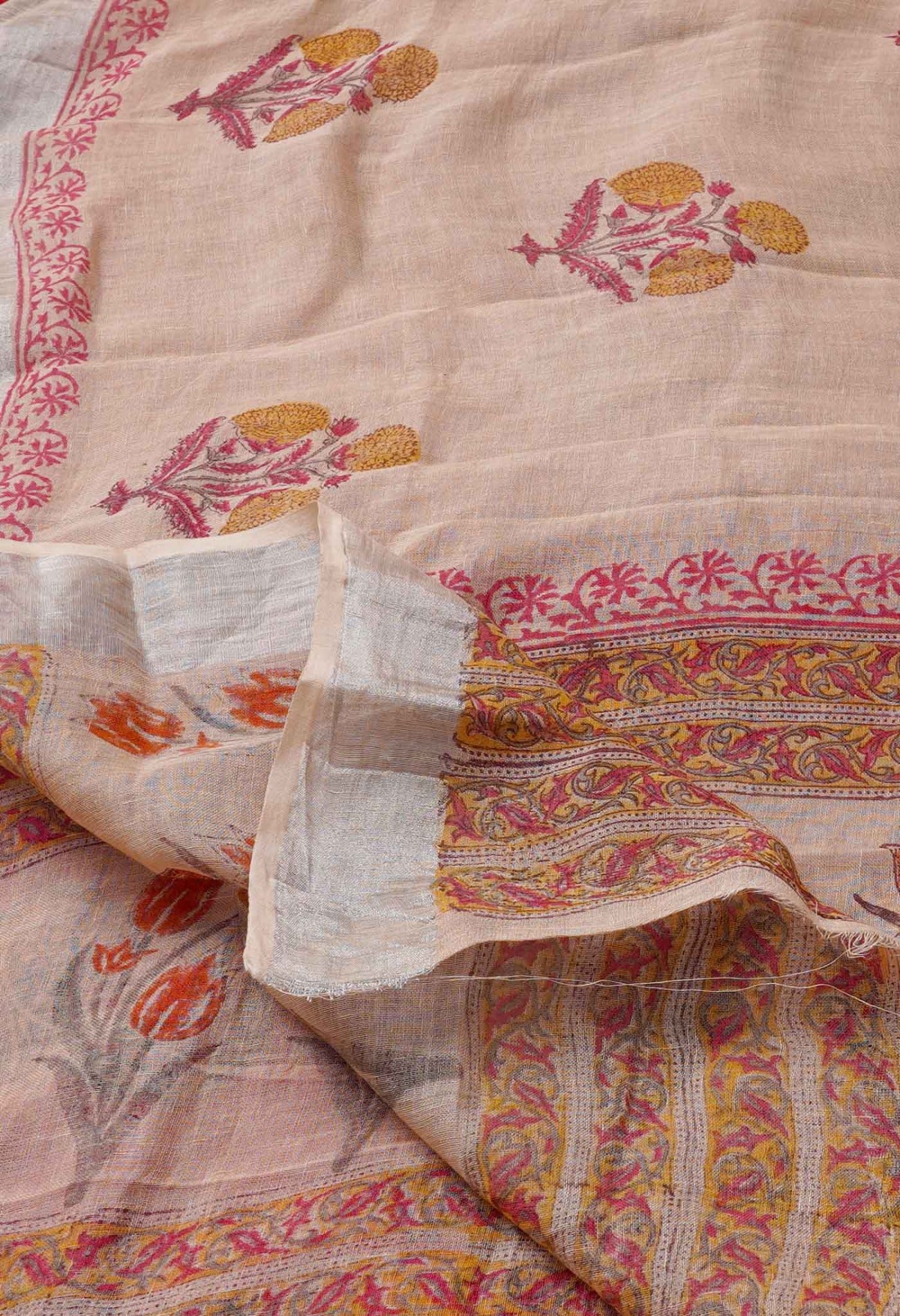 Online Shopping for Brown Jaipuri Hand Block Printed Pure Handloom Linen Dupatta with Jaipuri Hand Block Prints from Chattisgarh at Unnatisilks.comIndia