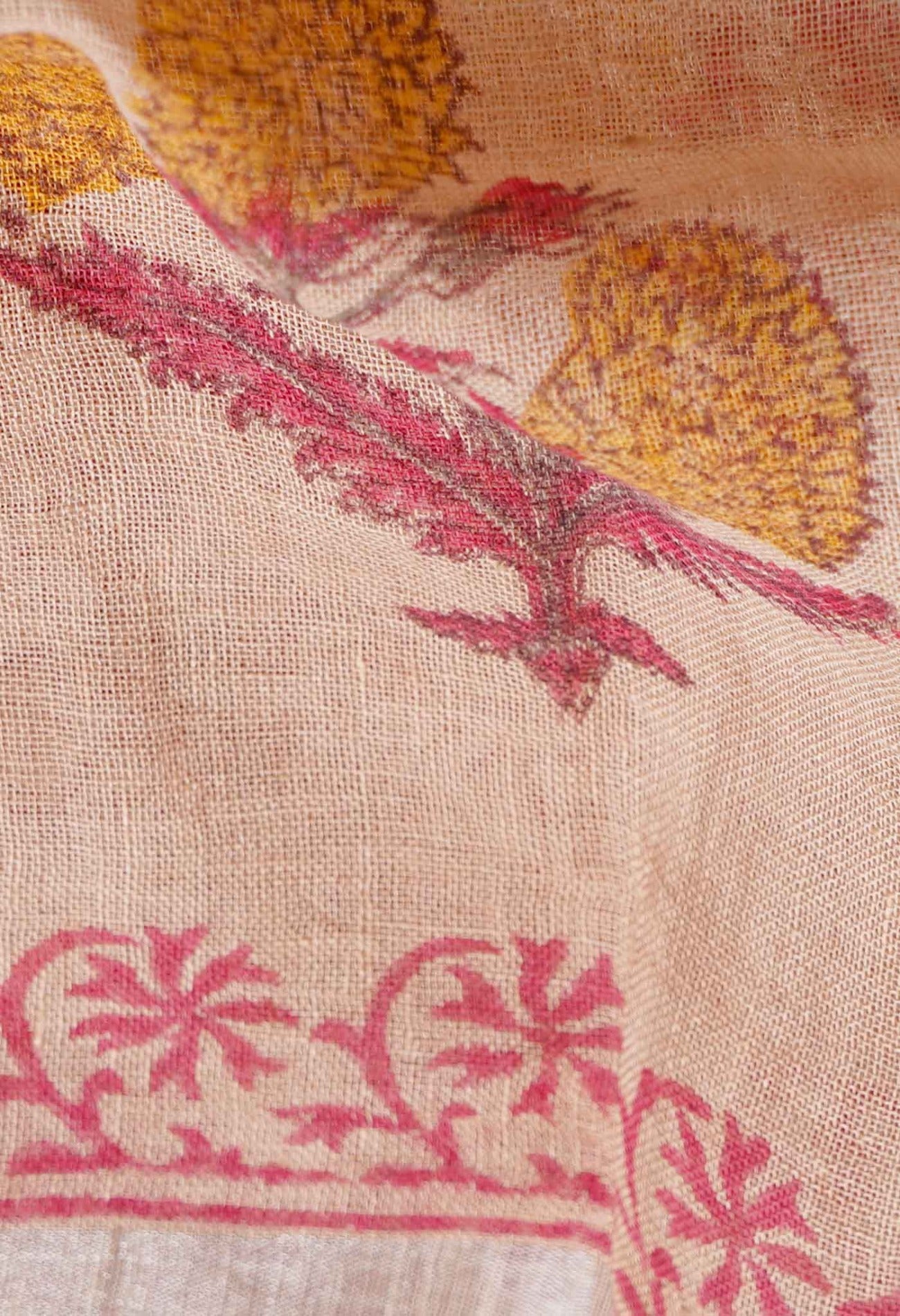 Brown Jaipuri Hand Block Printed Pure Handloom Linen Dupatta-UDS2262