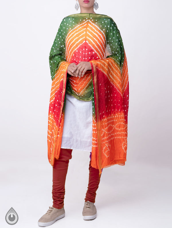 Online Shopping for Multicolor Bandhani Soft Silk Dupatta with Tie and Dye Bandhani. from Rajasthan at Unnatisilks.comIndia