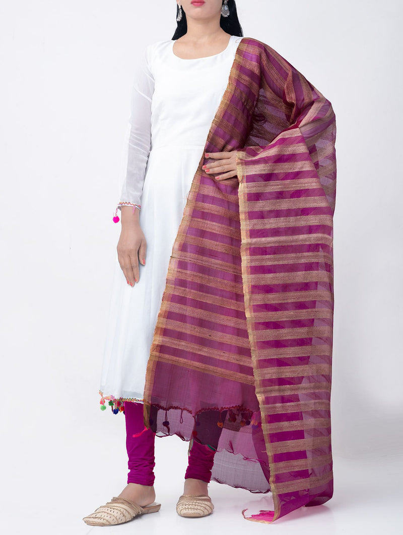 Online Shopping for Pink Pure Handloom Maheshwari Ghicha Silk Dupatta with Tassels with Weaving from Madhya Pradesh at Unnatisilks.comIndia