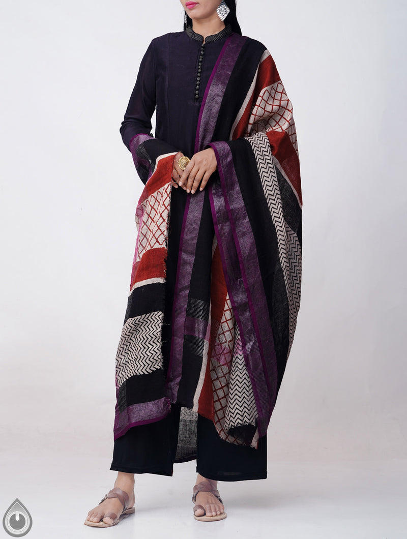 Online Shopping for Ivory Bagru Printed Pure Linen Dupatta with Bagru Prints from Chattisgarh at Unnatisilks.comIndia