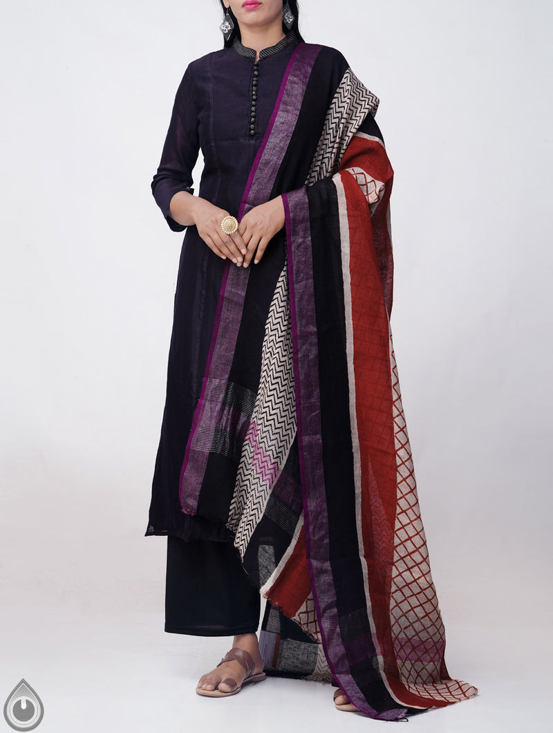 Online Shopping for Ivory Bagru Printed Pure Linen Dupatta with Bagru Prints from Chattisgarh at Unnatisilks.comIndia