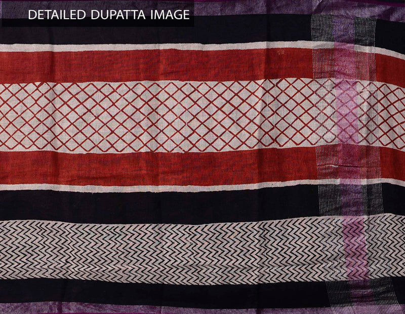 Online Shopping for Ivory Bagru Printed Pure Linen Dupatta with Bagru Prints from Chattisgarh at Unnatisilks.comIndia