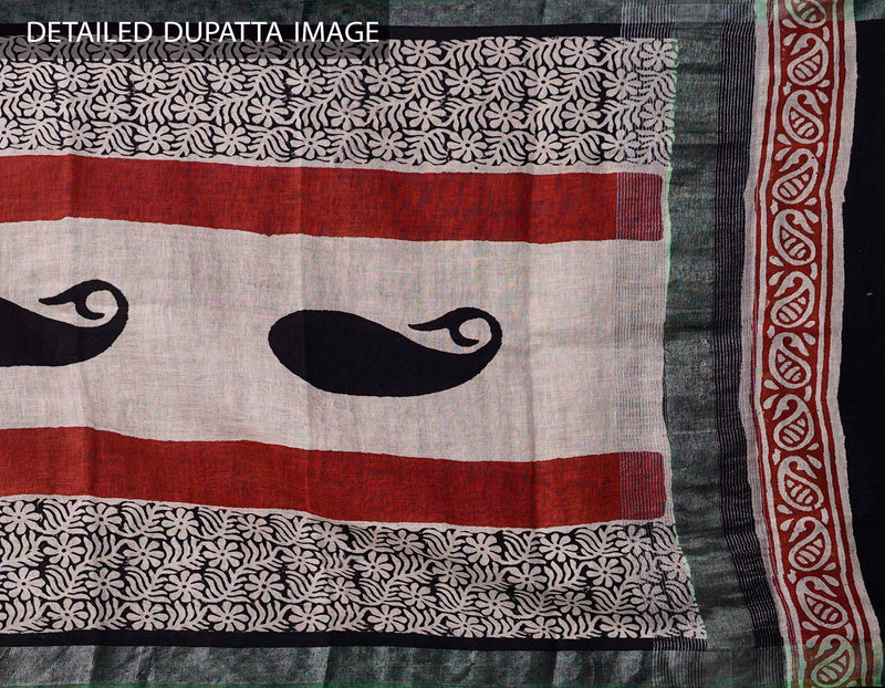 Online Shopping for Ivory Bagru Printed Pure Linen Dupatta with Bagru Prints from Chattisgarh at Unnatisilks.comIndia
