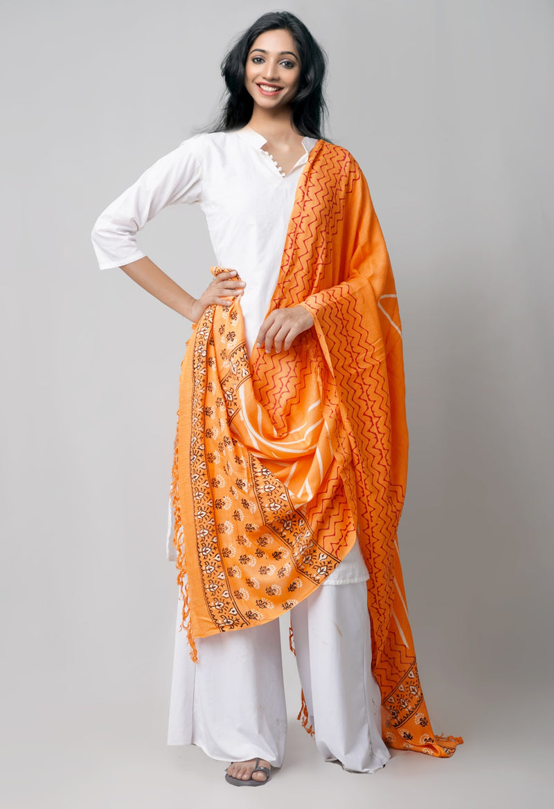 Online Shopping for Orange Viscose Dupatta with Sanganeri Prints with Sanganeri Prints from Andhra Pradesh at Unnatisilks.comIndia