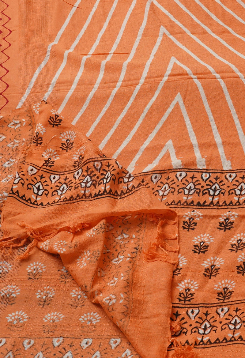 Orange Viscose Dupatta with Sanganeri Prints-UDS2630