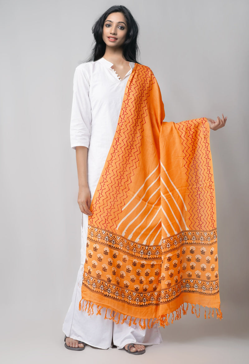 Online Shopping for Orange Viscose Dupatta with Sanganeri Prints with Sanganeri Prints from Andhra Pradesh at Unnatisilks.comIndia