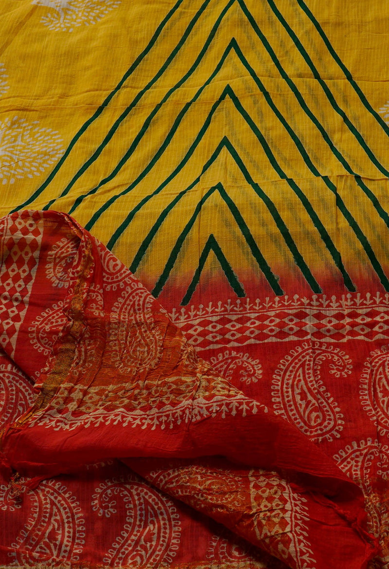 Online Shopping for Yellow Chanderi Cotton Dupatta with Hand Block Prints with Hand Block Prints from Madhya Pradesh at Unnatisilks.comIndia