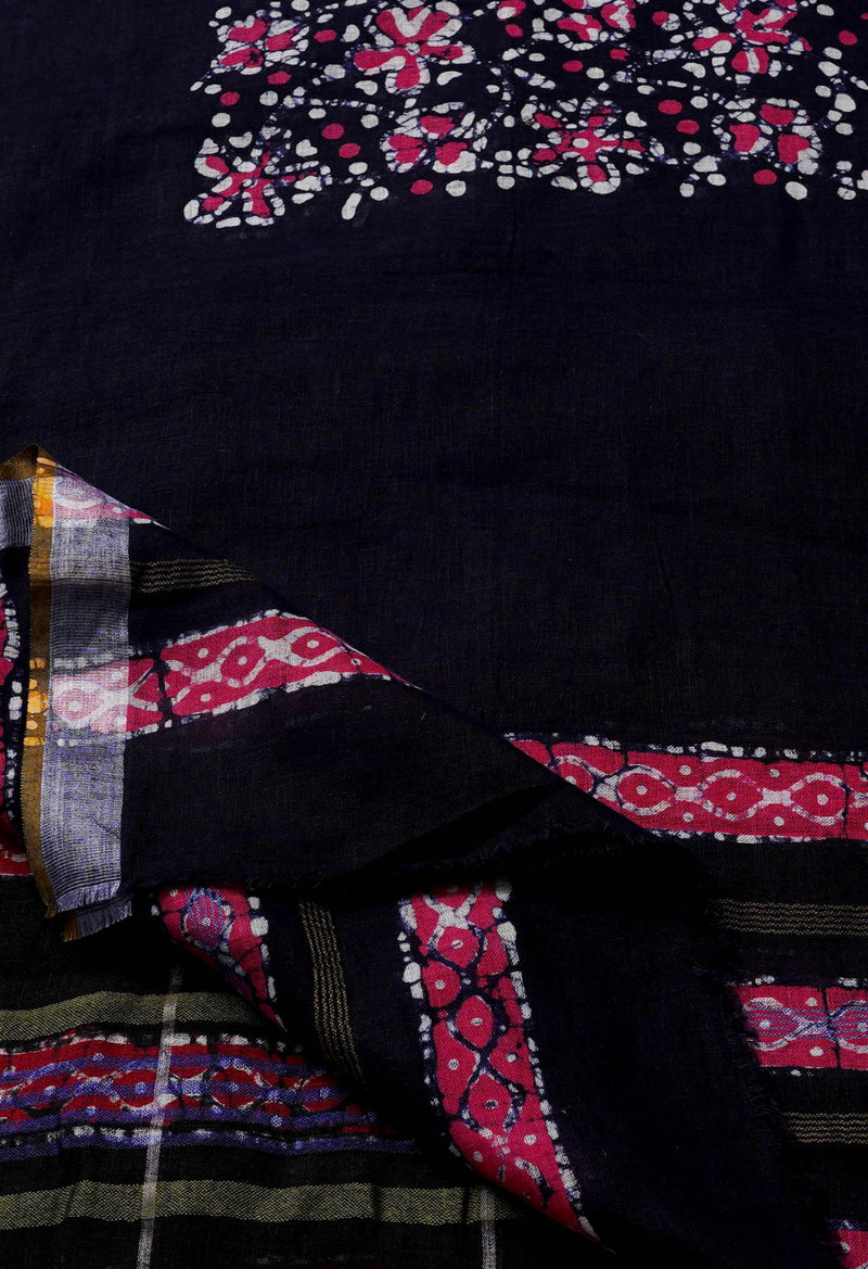 Black Pure Hand Batik Linen Dupatta
