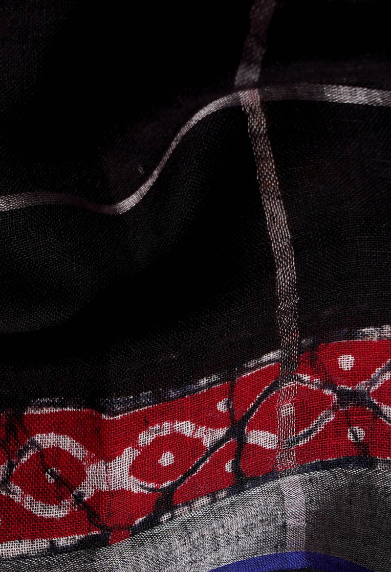 Black Pure Hand Batik Linen Dupatta