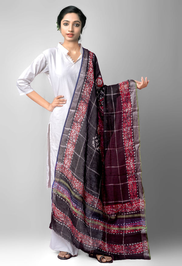 Online Shopping for Black Pure Hand Batik Linen Dupatta with Hand Batik Prints from Chattisgarh at Unnatisilks.comIndia