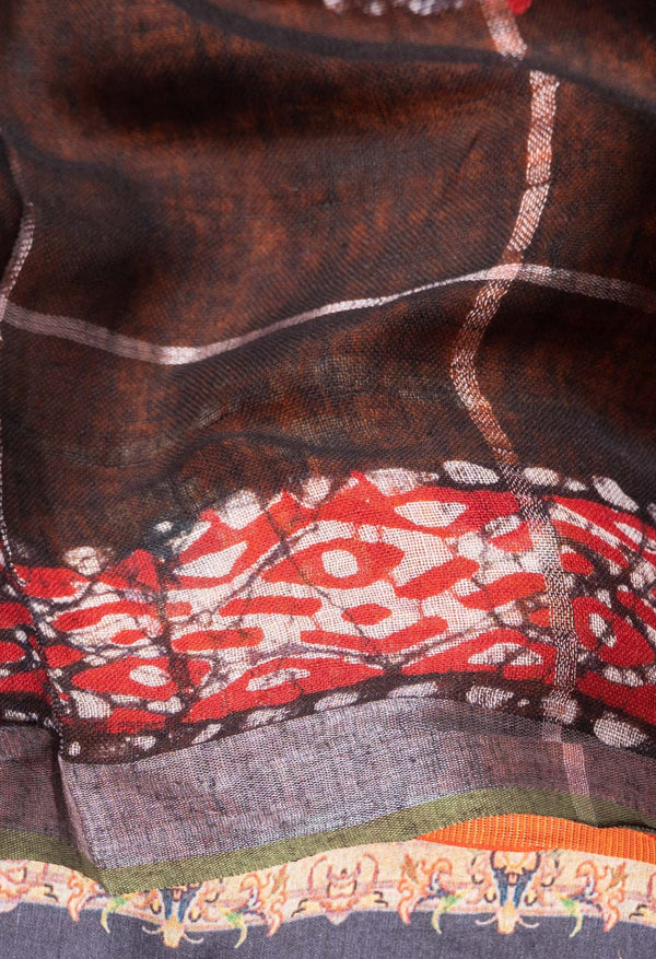 Black Pure Hand Batik Linen Dupatta-UDS2691
