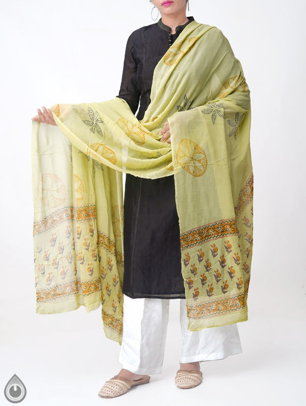 Online Shopping for Green Pure Chiffon Dupatta with Sanganer Jaal Hand block prints with Hand Block Prints. from Punjab at Unnatisilks.comIndia

