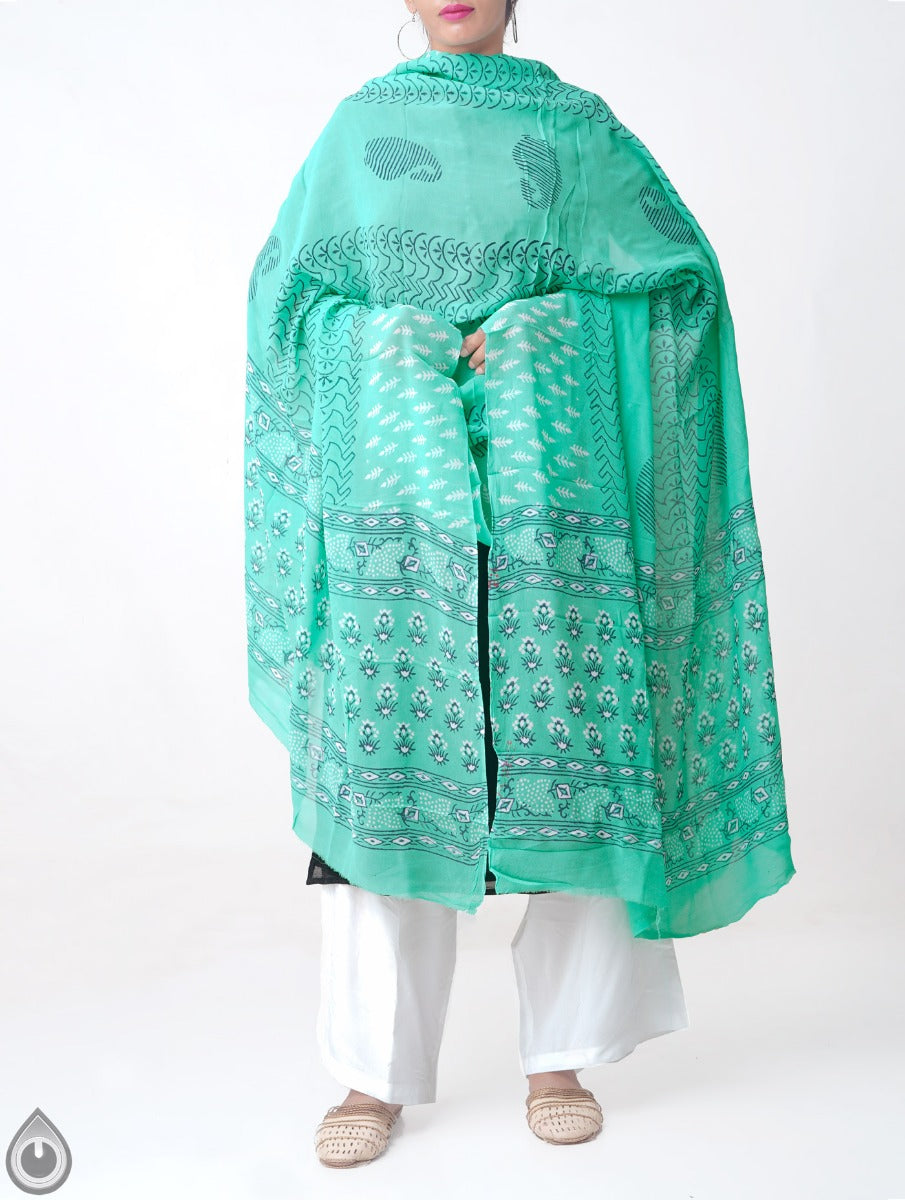 Online Shopping for Green Pure Georgette Chiffon Dupatta with Jaisalmer Kaarigar hand block prints with Hand Block Prints. from Punjab at Unnatisilks.comIndia
