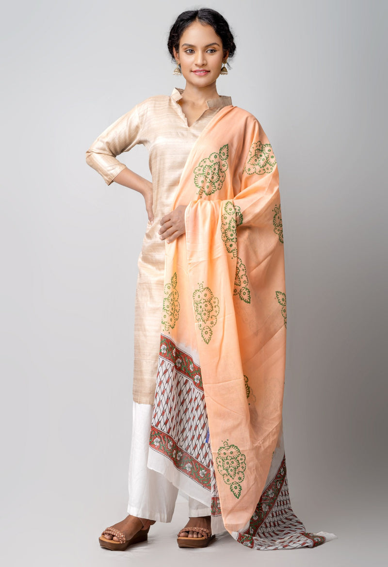 Online Shopping for Orange Pure Andhra Cotton Dupatta with Hand block prints with Hand Block Prints. from Andhra Pradesh at Unnatisilks.comIndia

