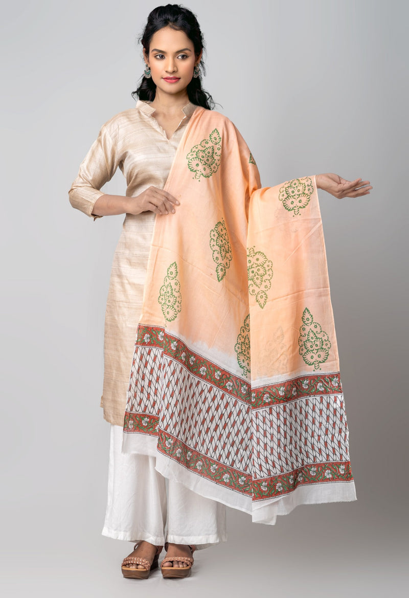 Online Shopping for Orange Pure Andhra Cotton Dupatta with Hand block prints with Hand Block Prints. from Andhra Pradesh at Unnatisilks.comIndia
