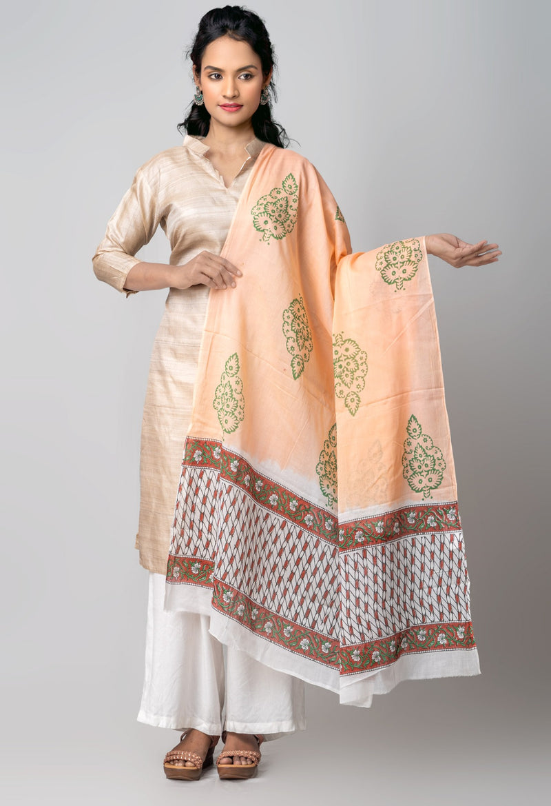 Online Shopping for Orange Pure Andhra Cotton Dupatta with Hand block prints with Hand Block Prints. from Andhra Pradesh at Unnatisilks.comIndia
