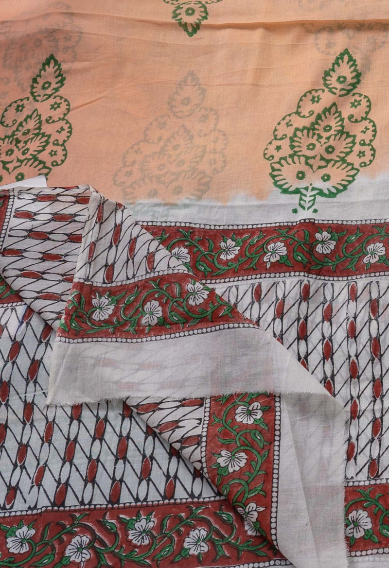 Online Shopping for Orange Pure Andhra Cotton Dupatta with Hand block prints with Hand Block Prints. from Andhra Pradesh at Unnatisilks.comIndia
