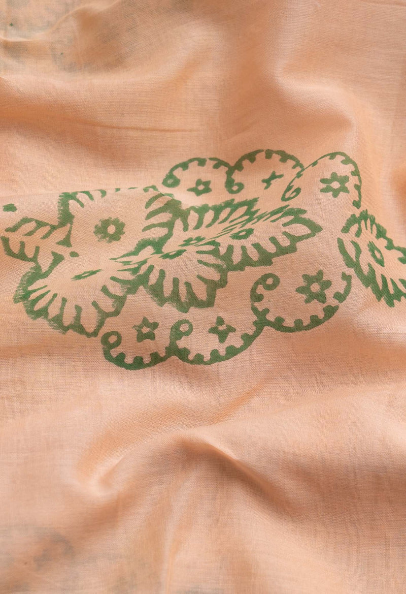 Orange Pure Andhra Cotton Dupatta with Hand block prints