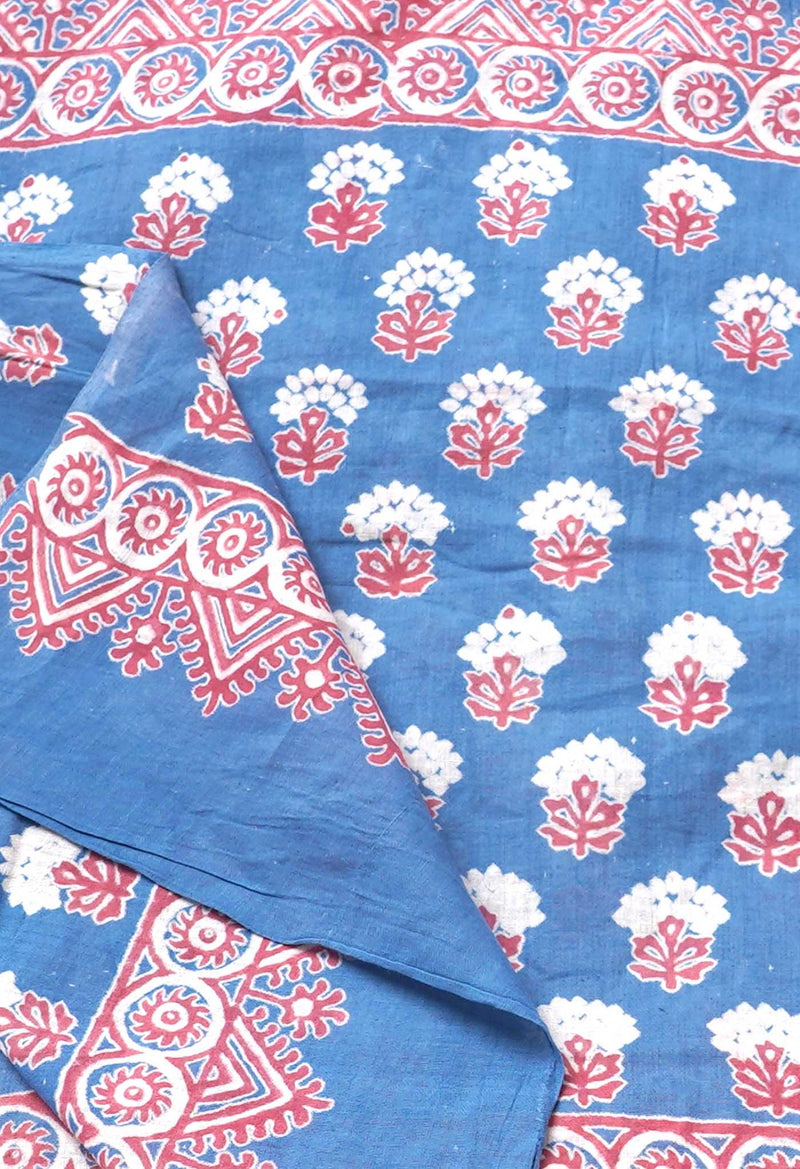 Blue Pure Andhra Cotton Dupatta with Hand block prints