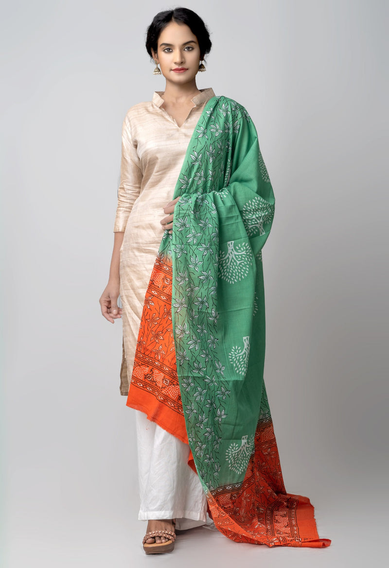 Online Shopping for Green Pure Andhra Cotton Dupatta with Hand block prints with Hand Block Prints. from Andhra Pradesh at Unnatisilks.comIndia

