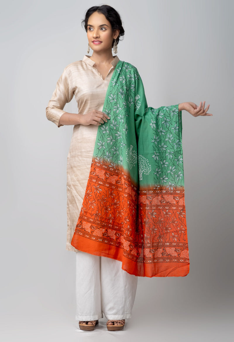 Online Shopping for Green Pure Andhra Cotton Dupatta with Hand block prints with Hand Block Prints. from Andhra Pradesh at Unnatisilks.comIndia
