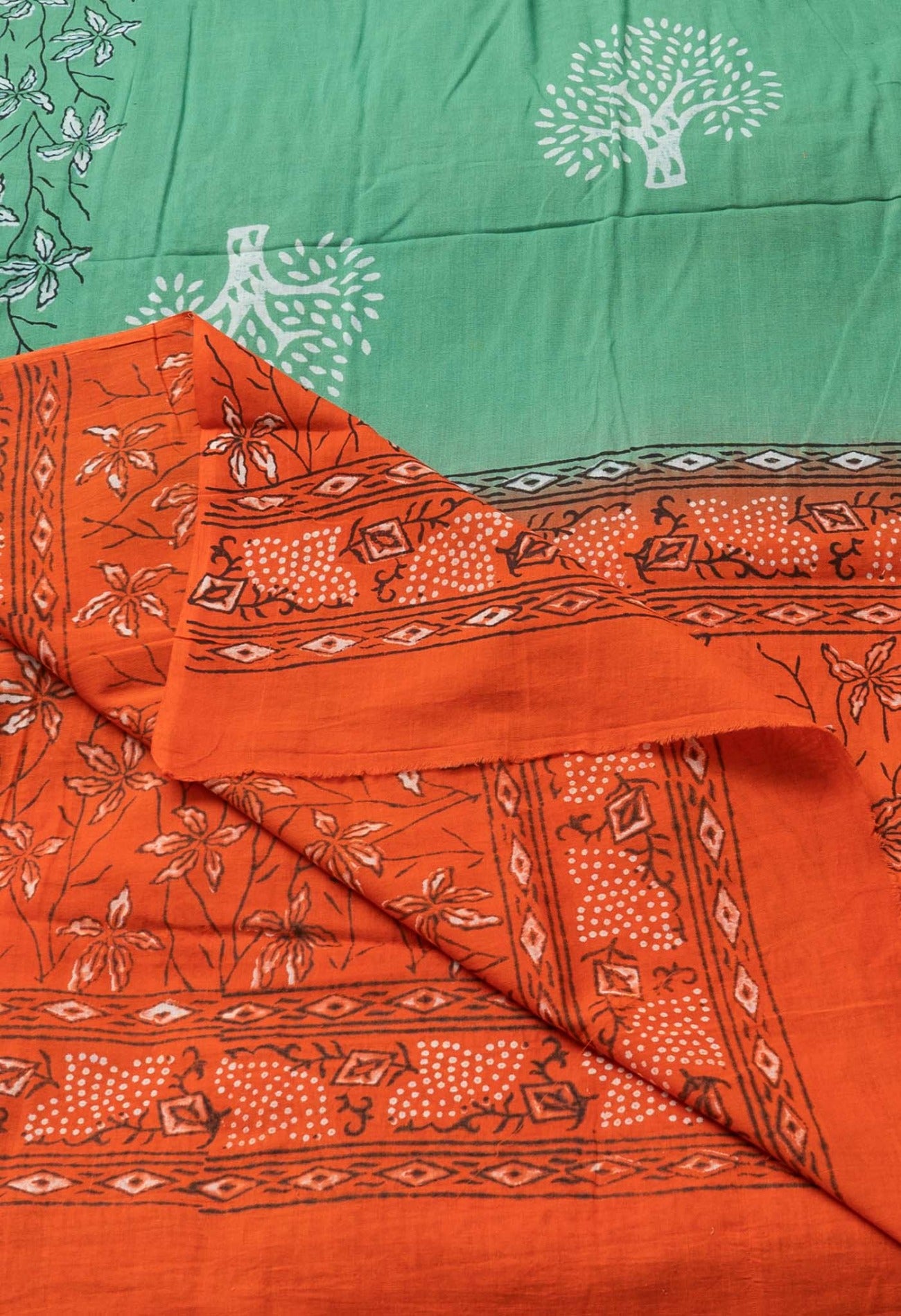 Green Pure Andhra Cotton Dupatta with Hand block prints-UDS2823