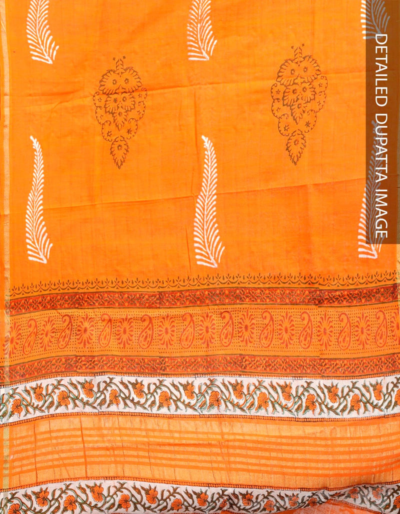 Online Shopping for Orange Pure Andhra Cotton Dupatta with Hand block prints with Hand Block Prints. from Andhra Pradesh at Unnatisilks.comIndia
