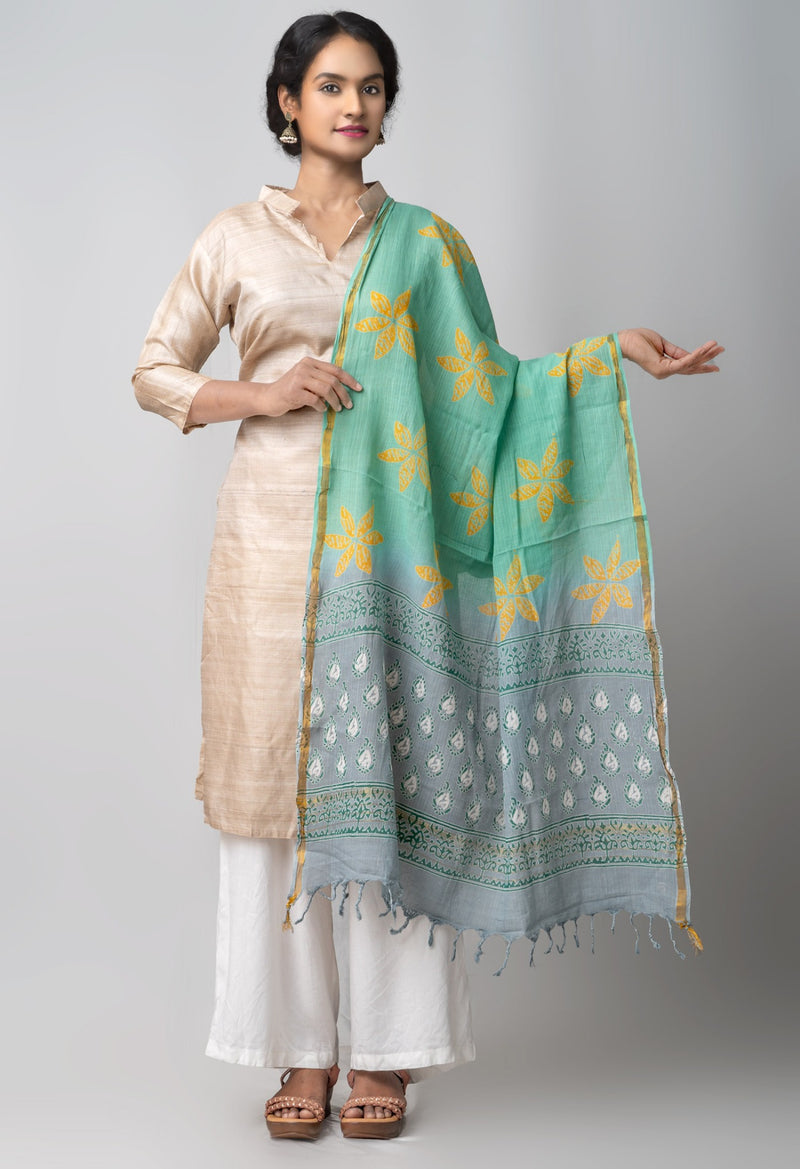 Online Shopping for Grey Chanderi Cotton Dupatta with Hand Block Prints with Hand Block Prints from Madhya Pradesh at Unnatisilks.comIndia

