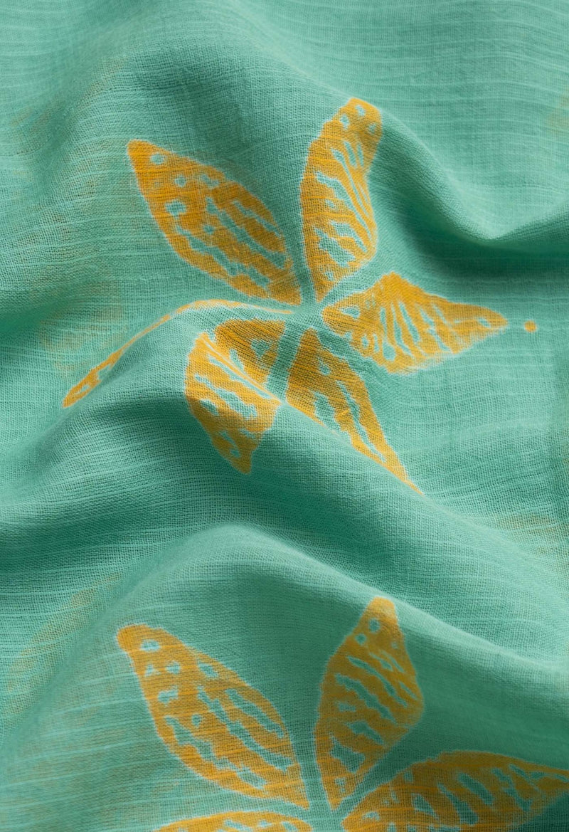 Grey Green Chanderi Cotton Dupatta with Hand Block Prints-UDS2853