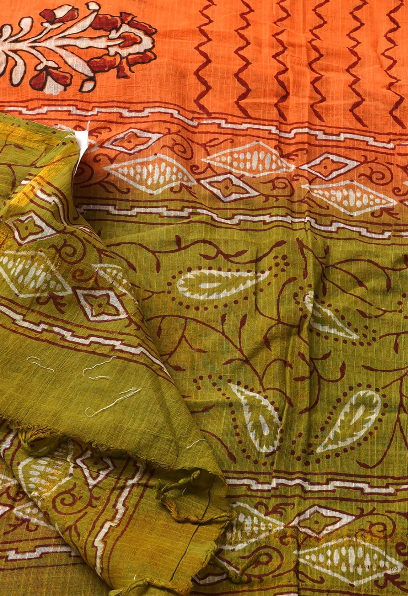Orange Chanderi Cotton Dupatta with Hand Block Prints-UDS2859