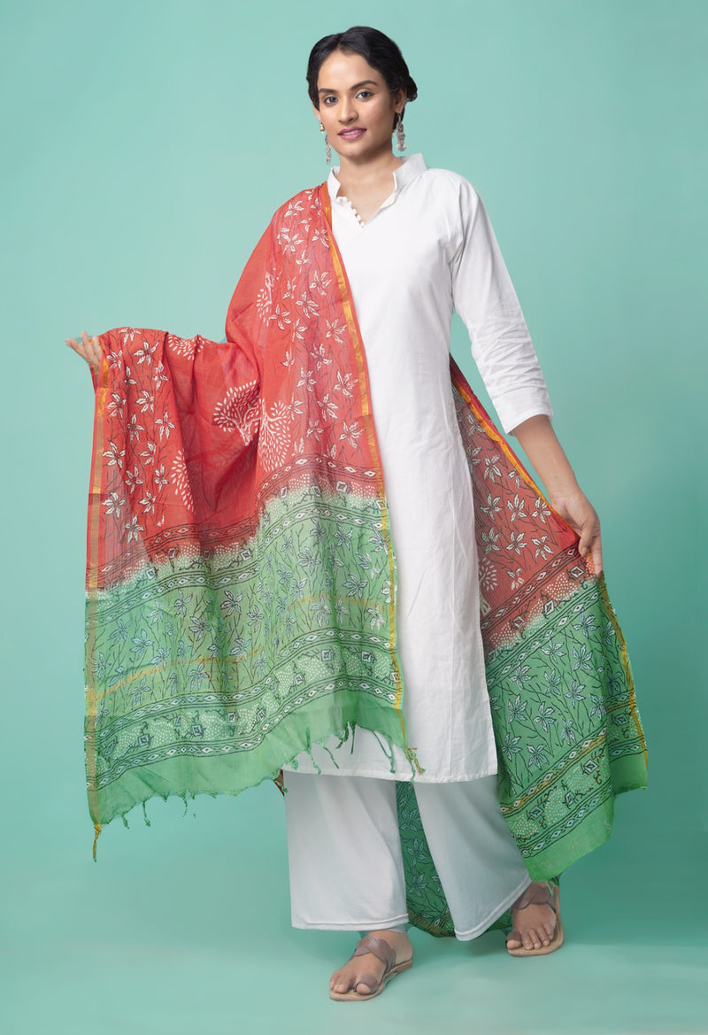 Online Shopping for Red Chanderi Cotton Dupatta with Hand Block Prints with Hand Block Prints from Madhya Pradesh at Unnatisilks.comIndia
