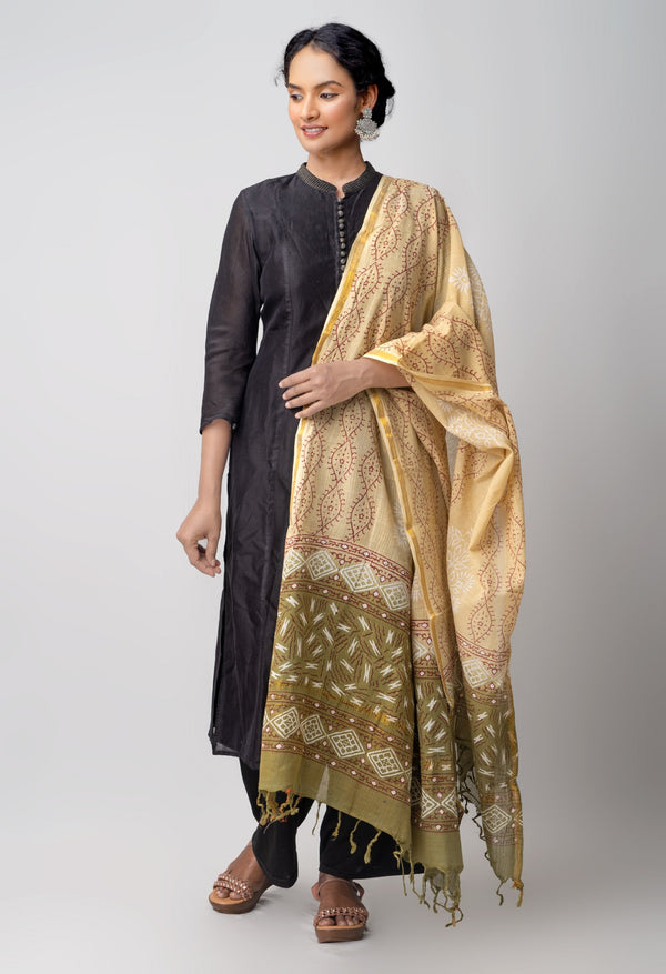 Online Shopping for Brown Chanderi Cotton Dupatta with Hand Block Prints with Hand Block Prints from Madhya Pradesh at Unnatisilks.comIndia
