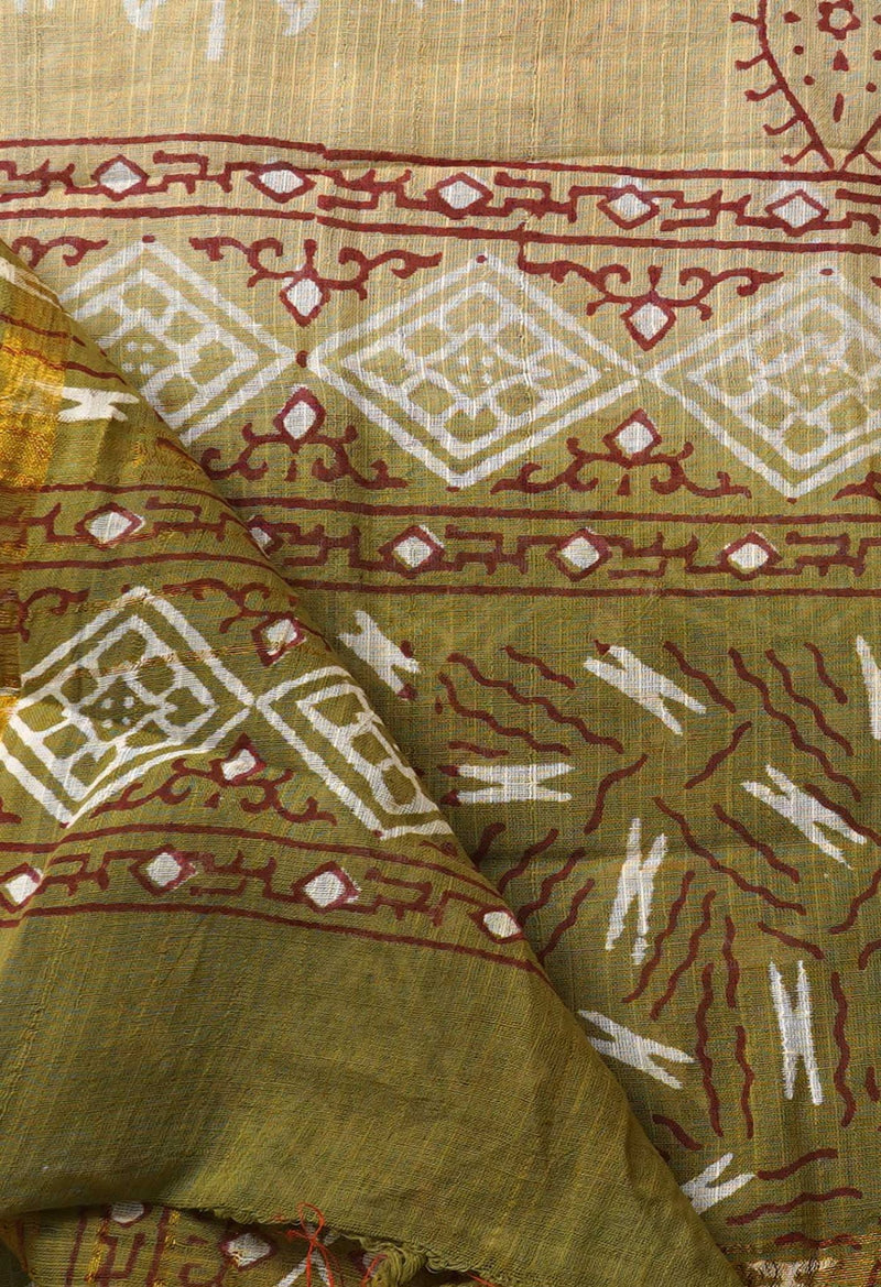 Brown Chanderi Cotton Dupatta with Hand Block Prints