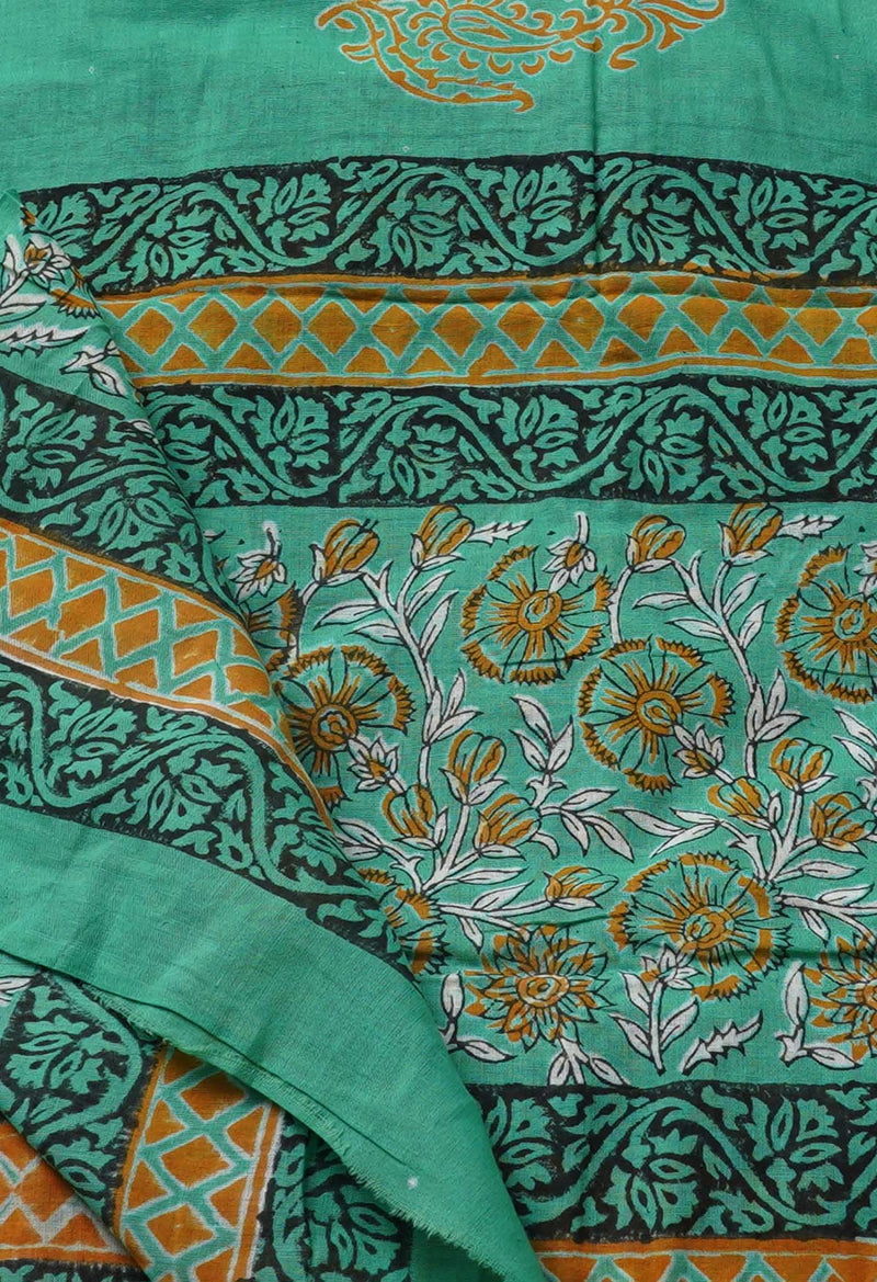 Online Shopping for Green Mulmul Cotton Dupatta with Hand Block Prints with Hand Block Prints from Madhya Pradesh at Unnatisilks.comIndia
