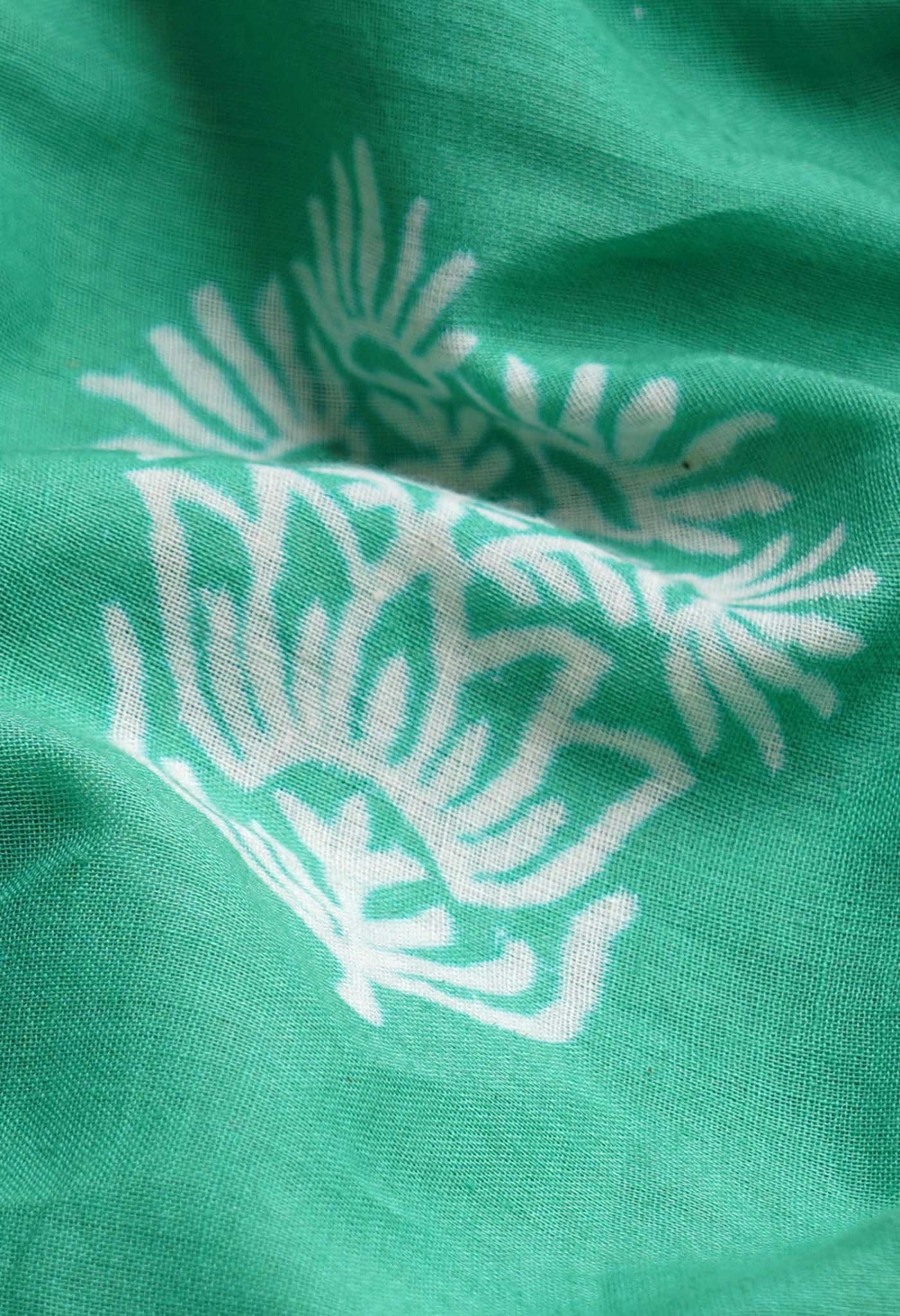 Green Mulmul Cotton Dupatta with Hand Block Prints-UDS2883