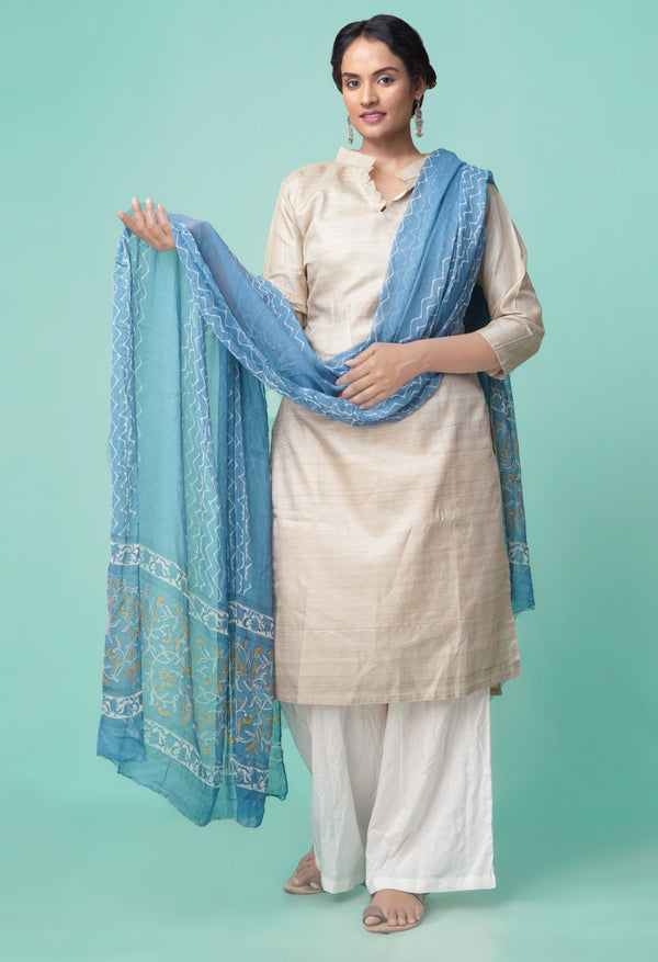 Blue Sanganer Jaal Hand Block Printed Pure Georgett Chiffon Dupatta