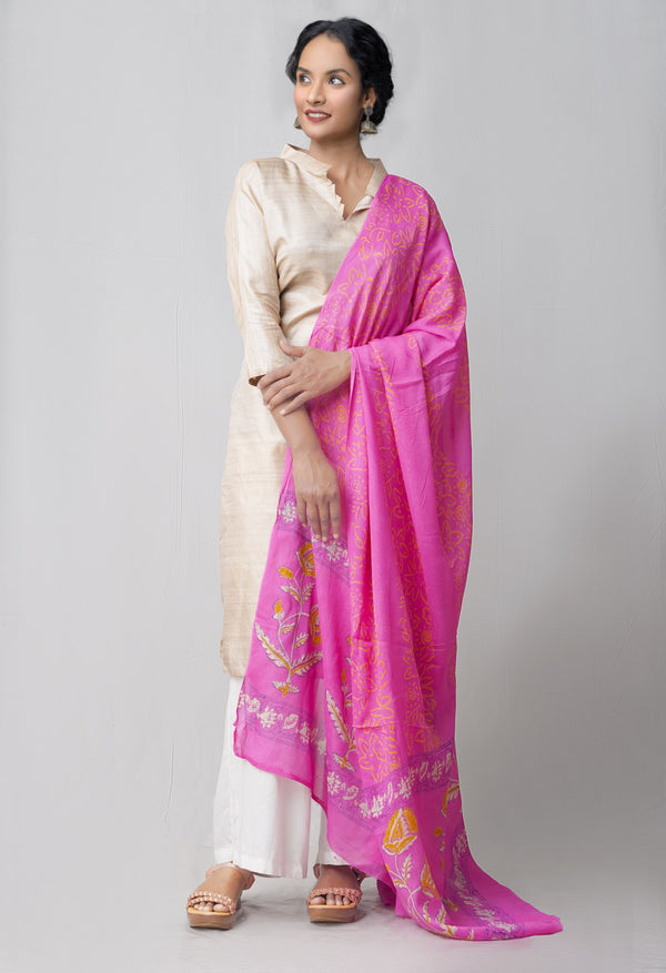 Pink Sanganer Jaal Hand Block Printed Pure Georgett Chiffon Dupatta