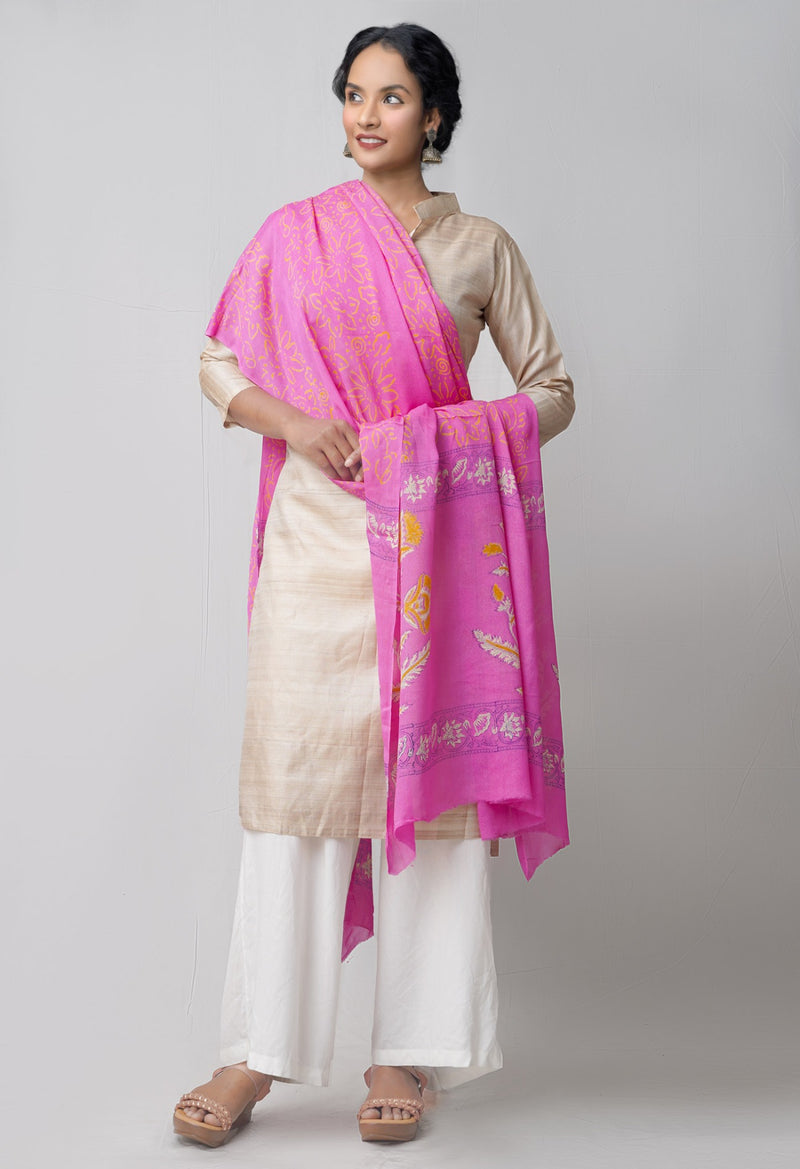 Online Shopping for Pink Sanganer Jaal Hand Block Printed Pure Georgett Chiffon Dupatta  with Hand Block Prints from Punjab at Unnatisilks.comIndia
