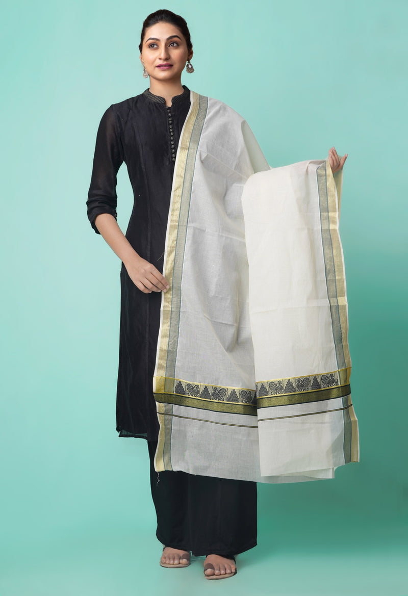Ivory Pure Kerala Kasavu Cotton Dupatta