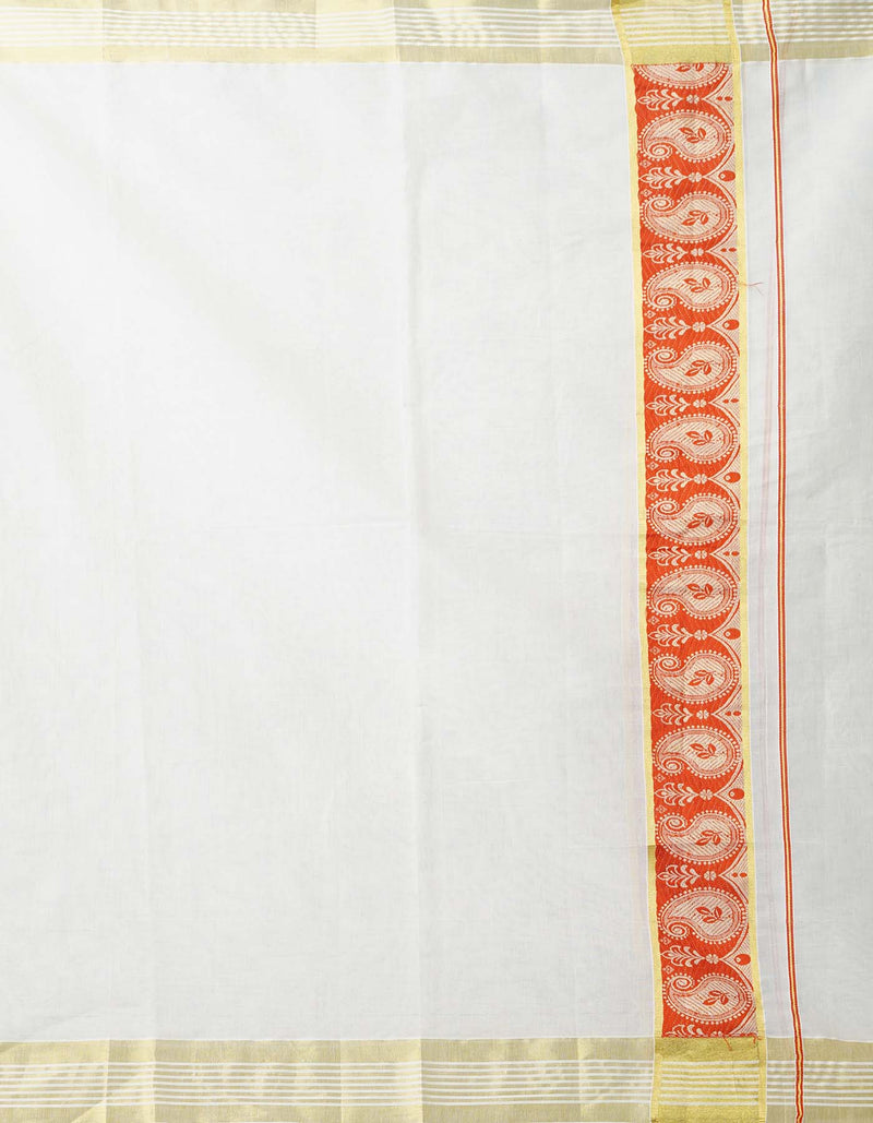 Online Shopping for Ivory Pure Kerala Kasavu Cotton Dupatta with Weaving from Kerala at Unnatisilks.comIndia
