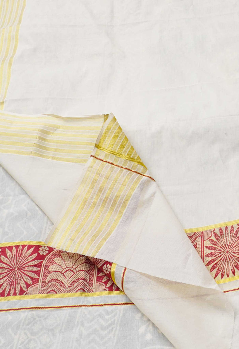 Ivory Pure Kerala Kasavu Cotton Dupatta