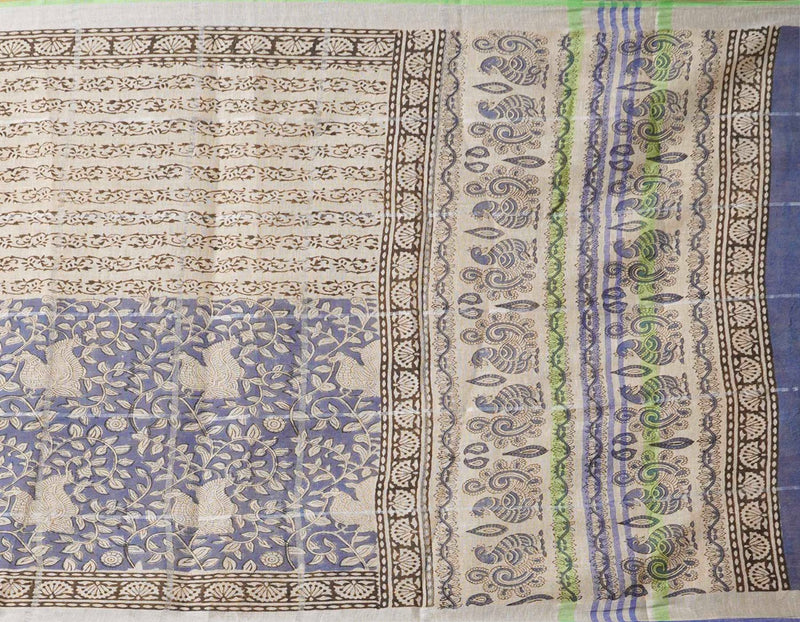 Online Shopping for Cream-Blue Bagru Printed Pure Handloom Linen Dupatta with Bagru Prints from Chattisgarh at Unnatisilks.comIndia
