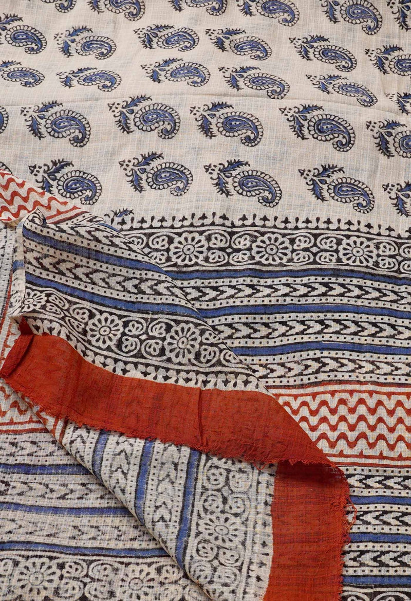 Online Shopping for Cream Bagru Printed Pure Kota Cotton Dupatta with Bagru Prints from Rajasthan at Unnatisilks.comIndia